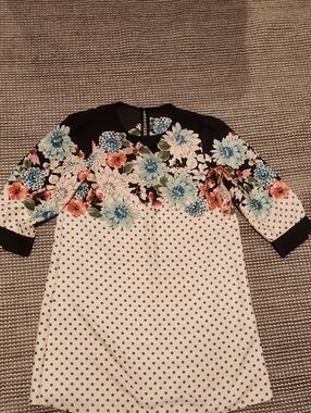 Zara Women Floral & Polka Dot Shift Dress - Black/White/Blue/Coral